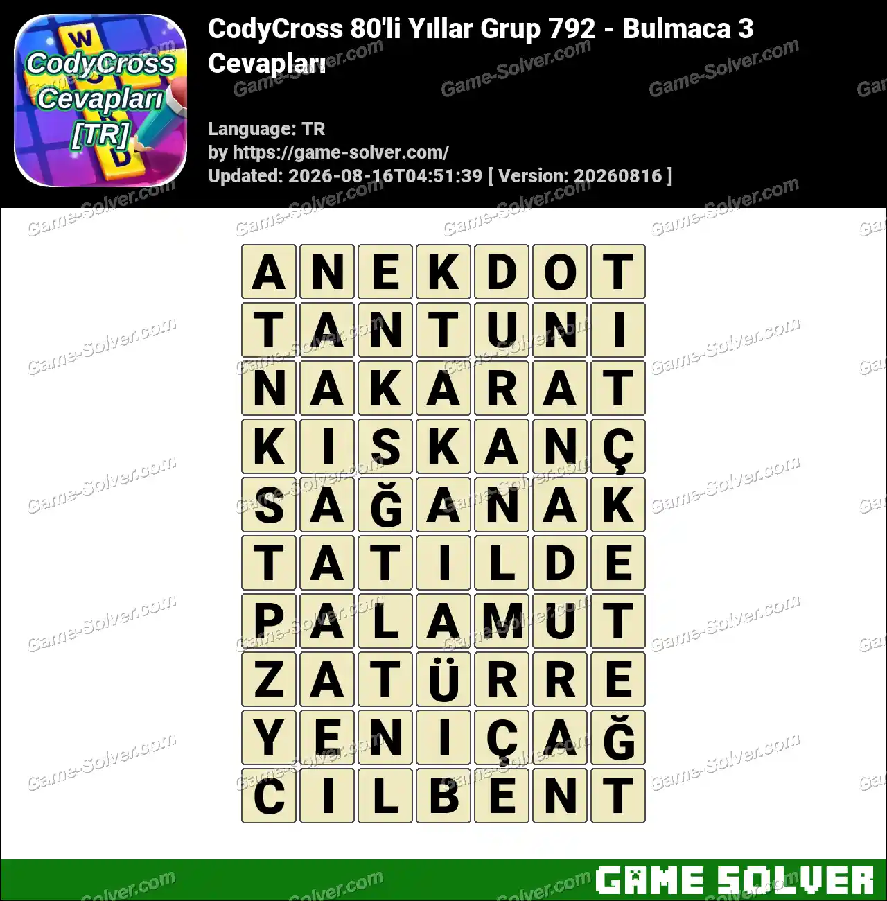 CodyCross 80’li Yıllar Grup 792 – Bulmaca 3 Cevapları